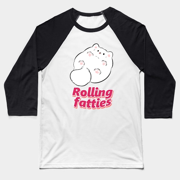 Rolling Fatties Cat Baseball T-Shirt by Linys